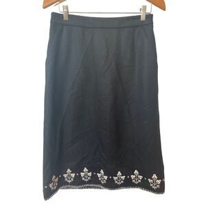 Ann Taylor Cashmere Blend Embroidered Black white pencil midi skirt Sz 6